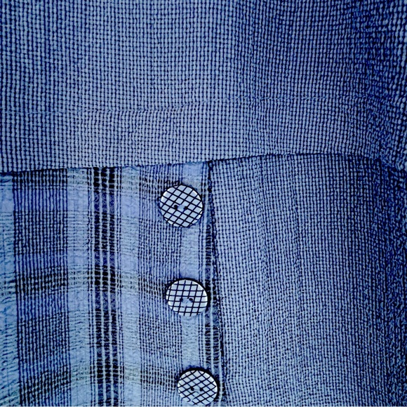 Habitat Blue and Navy Solid w/ Contrast Plaid Tunic Top Lightweight Lagenlook S - Picture 4 of 7